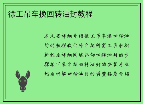 徐工吊车换回转油封教程