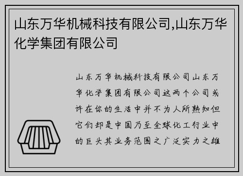 山东万华机械科技有限公司,山东万华化学集团有限公司